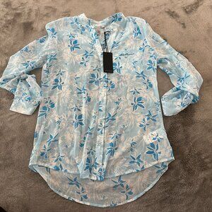 NWT Kut From The Kloth Sheer Blue Floral Blouse Women's XS